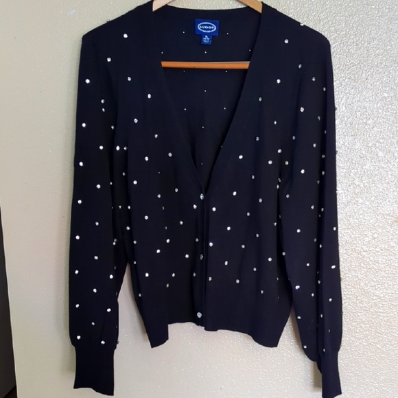 Scoop NYC Black Cardigan with White Dots - Picture 1 of 7